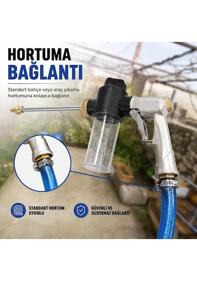 Multizone Basınçlı Su Tabancası Köpük Hazneli Araba Oto Yıkama Bahçe Sulama Temizlik Tabancası 100 Bar