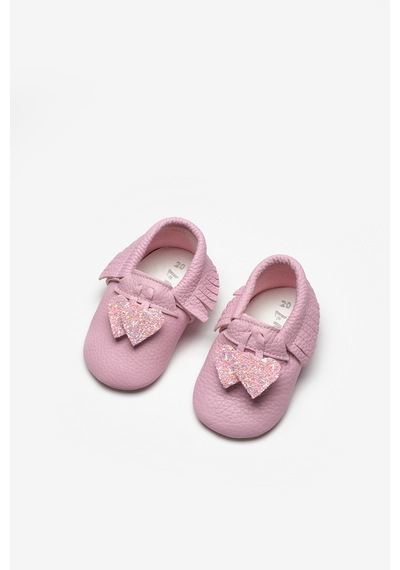Le Mabelle Pembe Kalp Figürlü Kız Bebek Deri Makosen Pembe