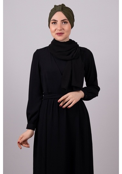 Hürrem Bone Haki Pratik Hazır Geçmeli Tesettür Bone Petekli Büzgülü 1204E_09 Haki