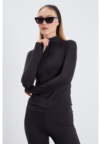Fullamoda Parmak Geçirmeli Dalgıç Kumaş Slim Fit Ceket Siyah