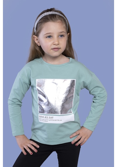 Toontoy Kids Toontoy Kız Çocuk Varak Baskılı Tişört Yeşil