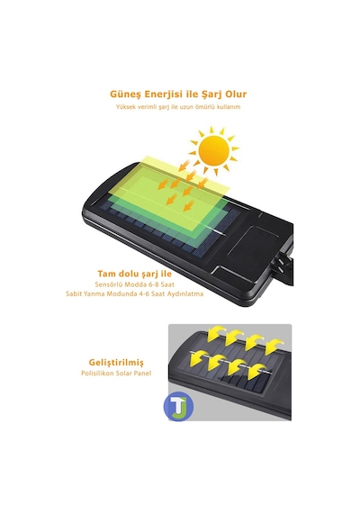 Technojet 6 Gözlü 120 Ledli Solar Bahçe Aydınlatma Kumandalı Güneş Enerjili Sokak Lambası Projektör