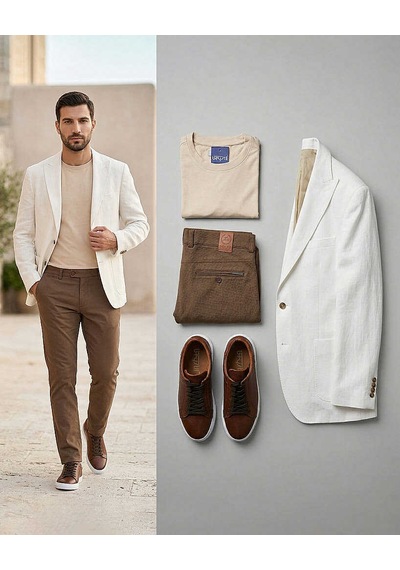 Bys Beystil Sivri Yaka Açık Bej Kırçıllı Ceket Garcia - Slim Fit