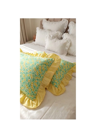 %100 Pamuklu Çiçek Desenli Fırfırlı Yastık Kılıfı 2 Adet 50x70 Cm Sarı - 863744406 Sarı