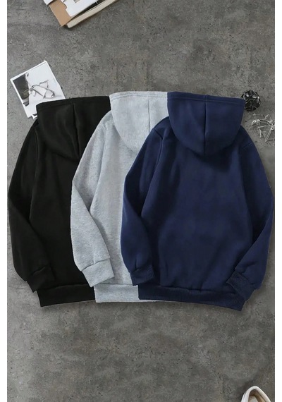 Uyguntarz 3'lu Paket Baskılı Oversize Unisex Sweatshirt Gri