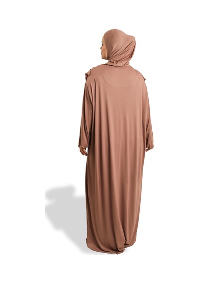 Hürrem Bone Tek Parça Namaz Elbisesi Viskon Düz 2503 10 Vizon