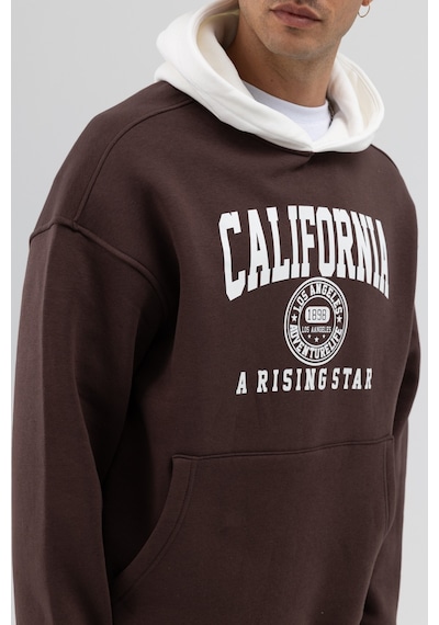 Vamos Çift Renk Baskılı Oversize Sweatshirt Kahve