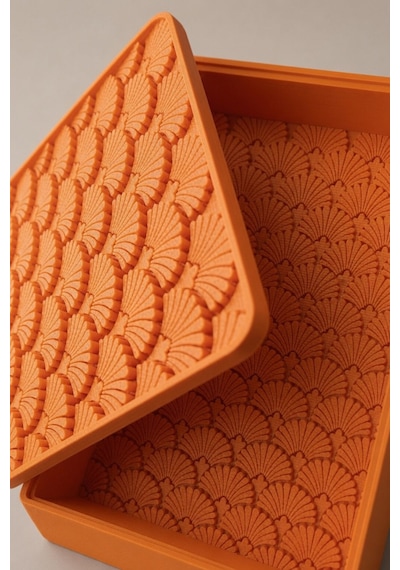 Desenli Kapaklı Dekoratif Kutu Masa Üstü Organizer Takı Aksesuar Saklama Kutusu Pla 20x12.5 Cm Turuncu