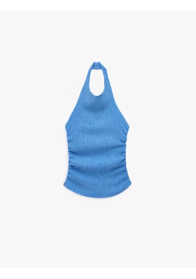 Koton Koton X Sibil Çetinkaya - Bürümcük Kumaş Sırt Dekolteli Kobalt Halter Yaka Bluz Mavi 6sak10075uk