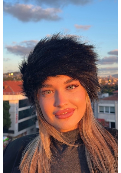 Mollycrush Kadın Siyah Peluş Kürk Şapka Rus Tarzı Premium Kışlık Model Siyah