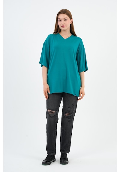 V Yaka Oversize T-shirt E24-742a-wn Petrol