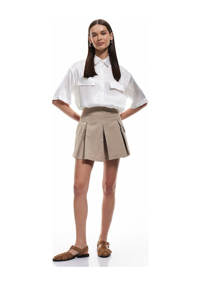 Koton Pamuklu Gabardin Kumaş Kargo Cepli Mini Pileli Şort Etek Taş 5sak70049ew Taş