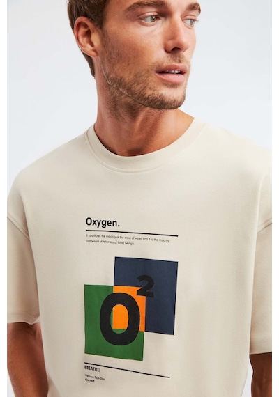 Grimelange Prısmatıc Erkek %100 Organik Pamuklu Özel Kalın Dokulu Nefes Alabilir Oversize Baskılı Bej T-shirt
