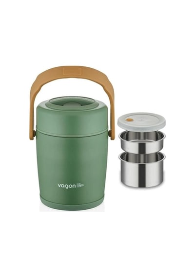 Lunchbox Çelik Beslenme Kabı 2 Kat 1600 Ml Yemek Kabı Yeşil Mavi - Yeşil - Sarı