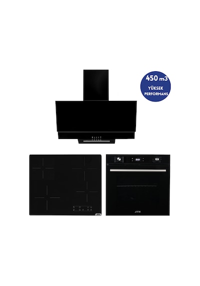 Alveus AFM Serisi Ageo Vitro FM3300 + V6-04 + FM7700 Elektrikli Cam Dijital Siyah Ankastre Set