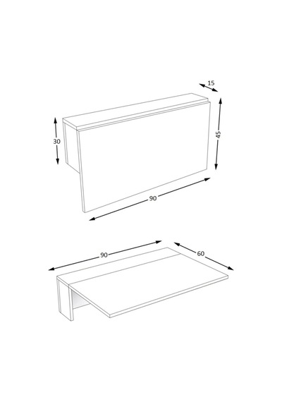 Duvara Monteli Antrasit Raflı Katlanır Portatif Açılır Kapanır Masa Beyaz 90x60 Cm 1. Sınıf Mdf