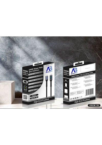 Apollobell Cch01-007 150cm/5ft 240w Yüksek Hızlı Ekranlı Şarj Kablosu