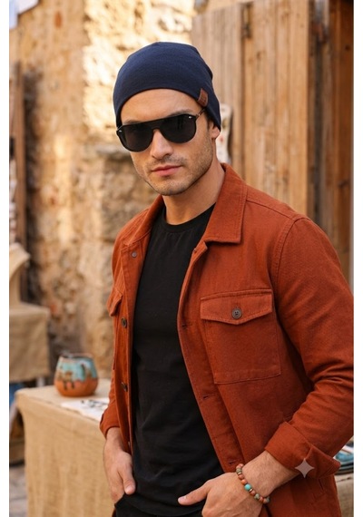 Ritagarcia Unisex Etiket Detaylı Pamuklu Penye Bere Kışlık Mevsimlik Beanie Bere Lacivert