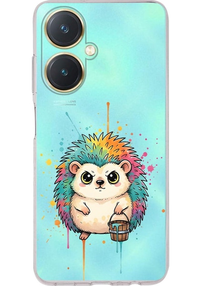 Vivo Y27 İle Uyumlu Splash Kirpi Tasarımlı Şeffaf Silikon Kılıf Şeffaf