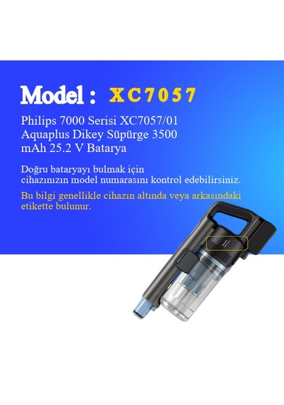Philips 7000 Serisi Xc7057/01 Aquaplus Dikey Süpürge 3500 Mah 25.2 V Batarya  Uyumlu Uzun Ömürlü, Yüksek Performans Pil