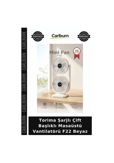 Premium Torima Şarjlı Çift Başlıklı Masaüstü Vantilatörü F22 Beyaz Kullanışlı Alet Günlük