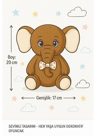 Kahverengi Fil Peluş Oyuncak 20 17 Cm Çocuk Odası Dekoru, Sevimli Bebek Hediyesi, Yumuşak Peluş Figür Diğer