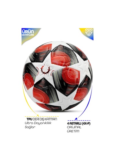 Pro-series Pu Futbol Topu Lazer Kesim Şampiyonlar Beton Halı Saha Resmi Maç Futbol Topu Kırmızı 520 Açık Kahverengi