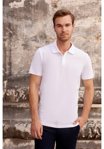 Beyaz Basic Düz %100 Pamuk Slim Fit Dar Kesim Kısa Kollu Polo Yaka Tişört 99yc018011600 Beyaz