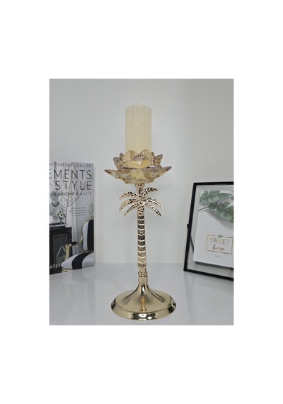Chacha Home 3'lü Palmiye Gold Şamdan Gold