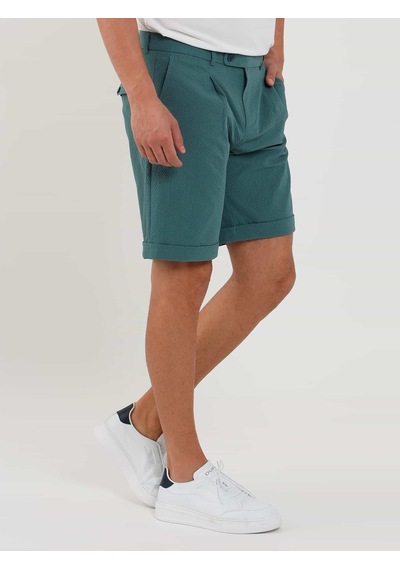 Dufy Yeşil Erkek Slim Fit Gofre Desenli Short - 104675-Yeşil