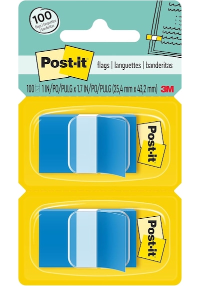 Post-it Bayraklar, 50/dispenser, 2 Dispenser/paket, 1" Geniş, Parlak Mavi 680-bb2