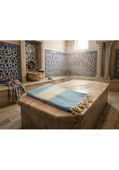 Ludıa %100 Pamuklu Diamond Desenli Mavi/ekru Peştemal Havlu 95x200 Cm Mavi - Ekru
