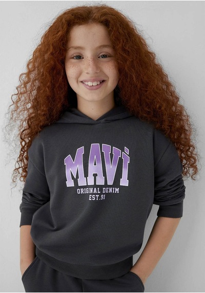 Mavi Logo Baskılı Kapüşonlu Antrasit Kız Çocuk Sweatshirt M7s10179-70087