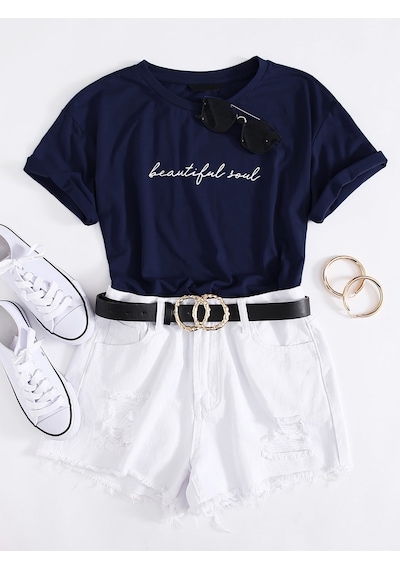 Unisex Beautiful Soul Baskılı Tasarım Tshirt Lacivert