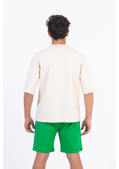 Zekids Erkek Çocuk Pamuklu Oversize L Punch Tshirt-11794-krem Krem