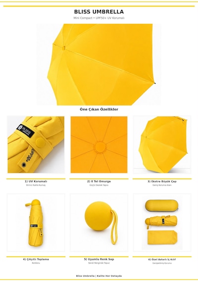 Bliss Umbrella Kapsül Şemsiye - Uv Korumalı Güneş Şemsiyesi Sarı