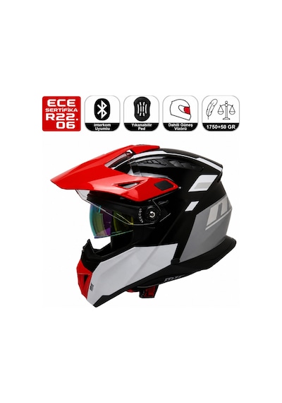 Motosiklet Cross Kask Güneş Vizörlü Enduro Full Face Touring Motorcu Kaskı Senik Çok Renkli