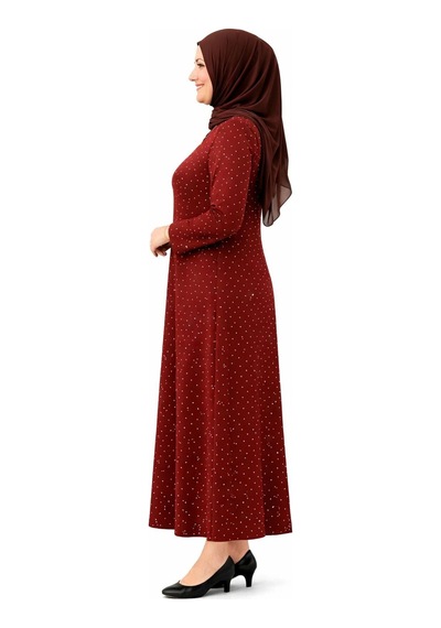 Hira Life Fashion Kadın Bisiklet Yaka Ful Kristal İki İplik Batal Tesettür Elbise Bordo Bordo Hira Life Fashion Kadın Bisiklet Yaka Ful Kristal İki İplik Batal Tesettür Elbise Bordo Bordo