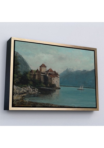 Çerçeveli Gustave Courbet - Cenevre Gölü'ndeki Chillon Kalesi Tablo-7094