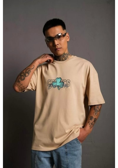 Erkek Sırt Baskılı T-shirt - Bej