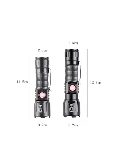 Ws-2828 Ultra Usb Şarjlı Polis El Feneri, Bekçi, Asker El Feneri Kırmızı Mavi Çakarlı 1000 Lümen Kırmızı