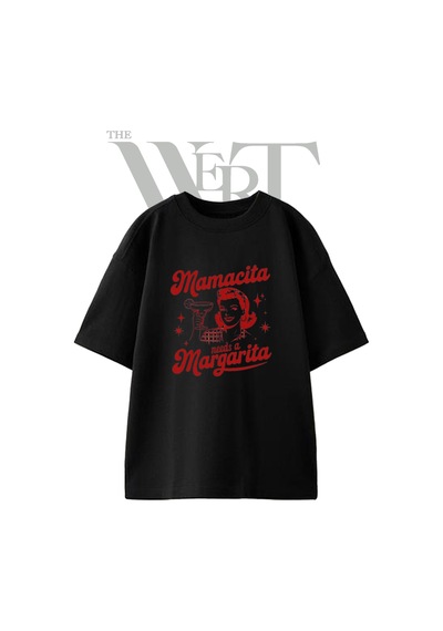 Thewert Pinup Margarita Tasarım Baskılı Ünisex Siyah Oversize T-shirt