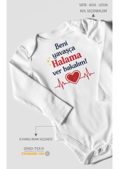 Morivokids Beni Yavaşça Halama Ver Bakalım Uzun Kollu Çıtçıtlı Bebek Body Beyaz