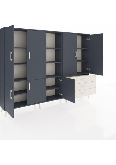 Arges Dolap 11 Raflı 3 Çekmeceli 7 Kapaklı 220x30x163 Antrasit-antrasit/aytaşı Antrasıt/aytası - Antrasıt
