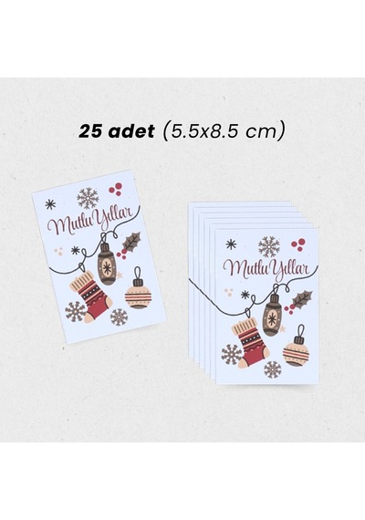 Yılbaşı Mutlu Yıllar Yazılı Hediye Kart Seti, Çorap Temalı Paketl