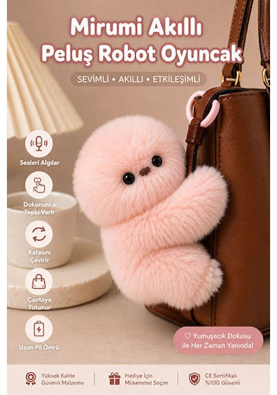 Mirumi Etkileşimli Peluş Robot Oyuncak Hareketli Kafa Ve Sevimli Tepkiler Pembe