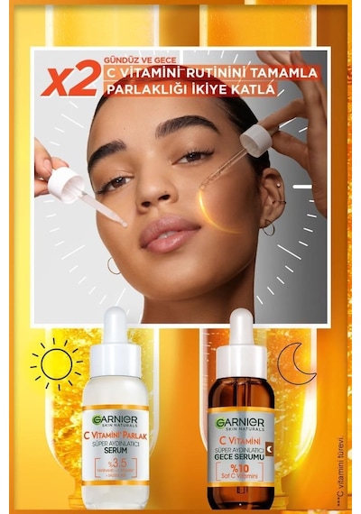 Garnier C Vitamini Parlak Süper Aydınlatıcı Gece + Gündüz Serumu 2 x 30 ML + Aydınlatıcı Göz Kremi 15 ML