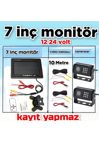 2 Adet Ledli Metal Kasa Kamera 7 İnç Ips Qled Monitör 12 24 Volt