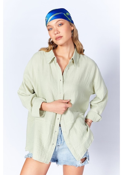 Manche Müslin Uzun Yıkamalı Oversize Rahat Kalıp Parçalı Kadın Düz Basic Gömlek Çağla Mks166905-01 Manche Müslin Uzun Yıkamalı Oversize Rahat Kalıp Parçalı Kadın Düz Basic Gömlek Çağla Mks166905-01