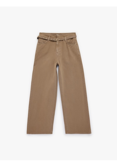 Koton Pamuklu Yüksek Bel Kemerli Geniş Paça Pantolon - Wide Leg Jeans Kahverengi 6sal40060mw Kahve Koton Pamuklu Yüksek Bel Kemerli Geniş Paça Pantolon - Wide Leg Jeans Kahverengi 6sal40060mw Kahve